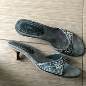 Fioni Denim Blue Embellished Kitten Heel